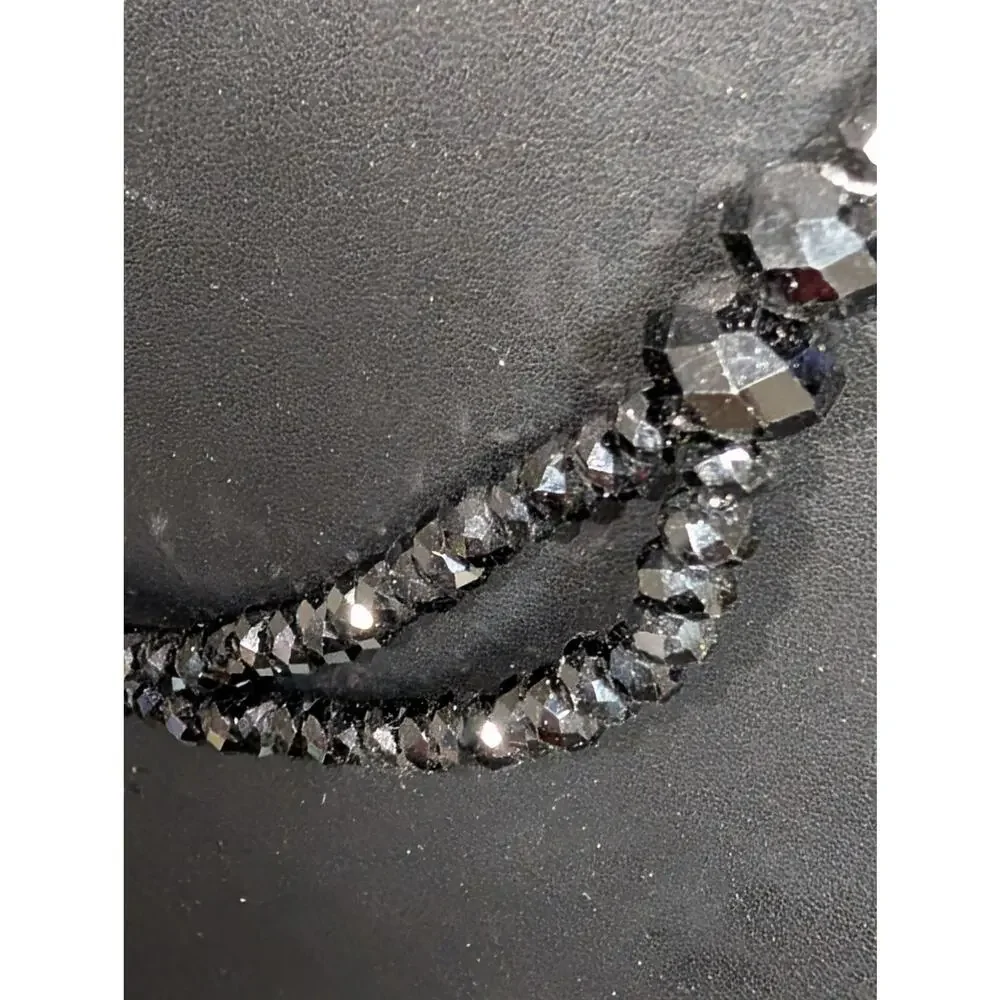 Blacked Faceted Glass Beads One Strand Into Two Necklace